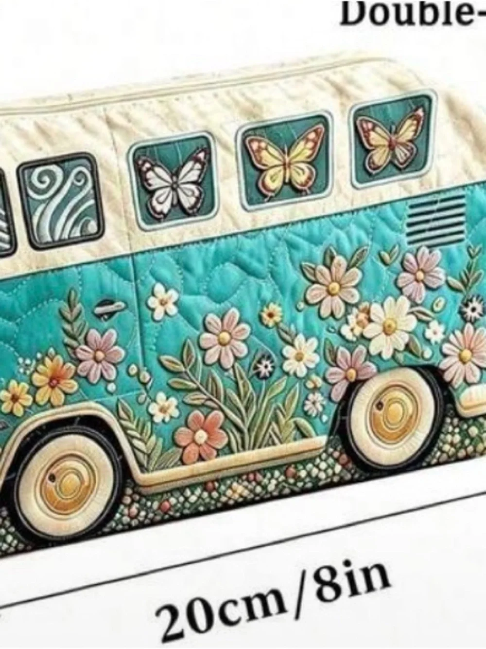 Turquoise Floral Camper Cosmetic Bag - Quilted Toiletry Case